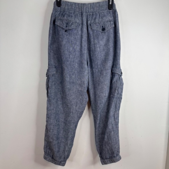 Talbots Linen Cargo Joggers MP Chambray Blue Pockets Pull On Lightweight Beach - Picture 6 of 13